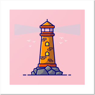 Lighthouse Cartoon Illustration Posters and Art